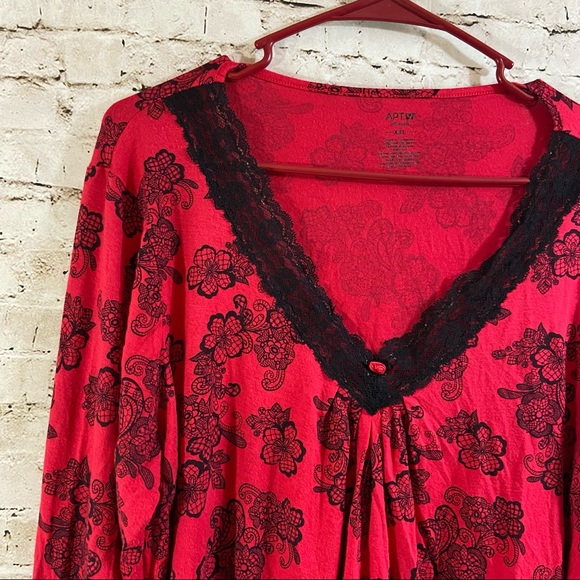 Sleep top long sleeve lace w floral print xxl intimates holiday valentines red - Picture 8 of 8